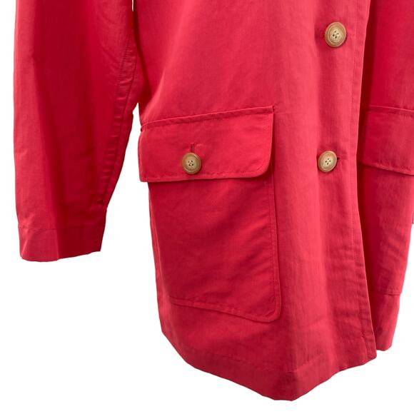 J. Crew Coral Nylon Button Front Flap Pockets Boxy Rain Jacket Women Sz L - Picture 5 of 9